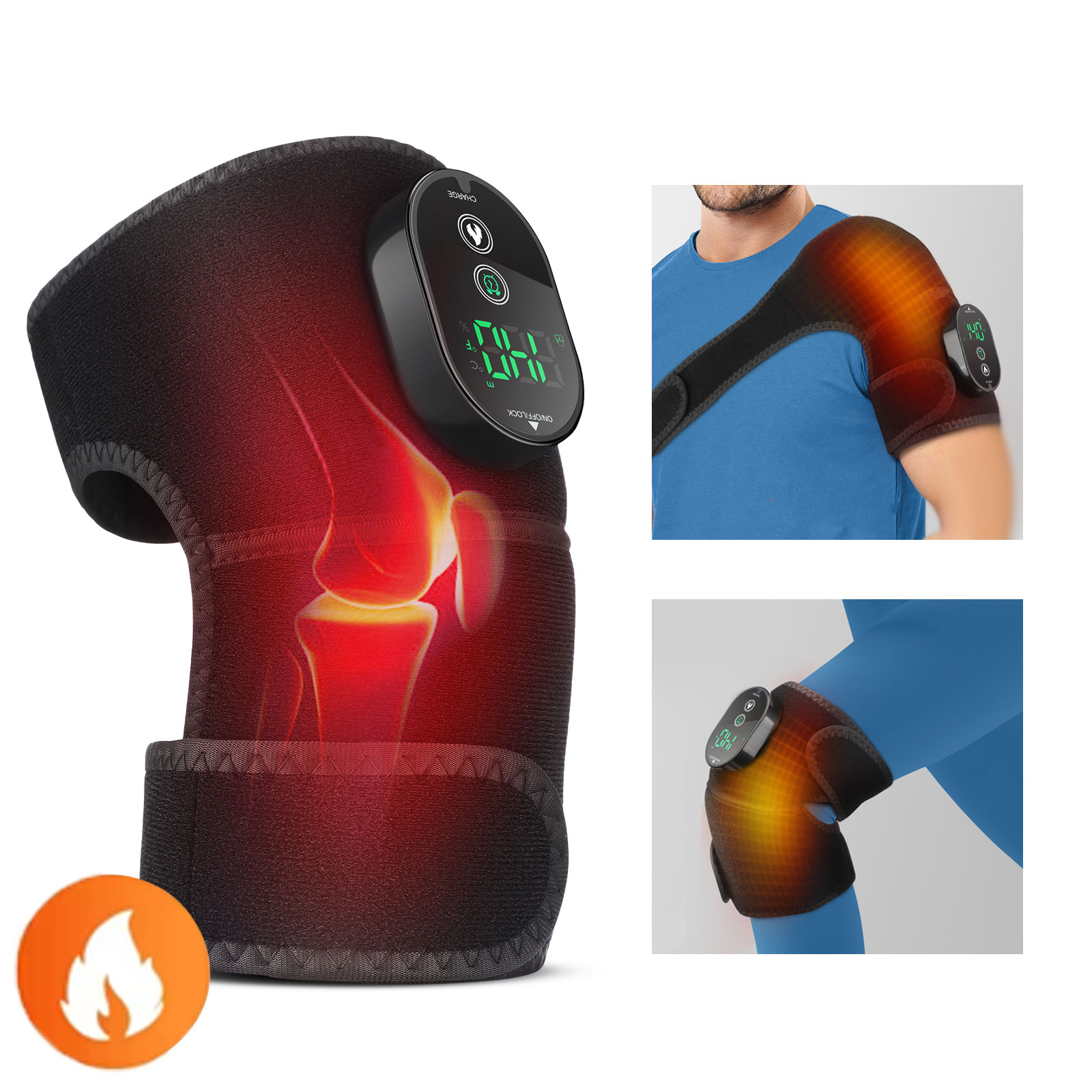 Heated Pad Electric - Heating Knee Massage Pad 3-In-1 Shoulder