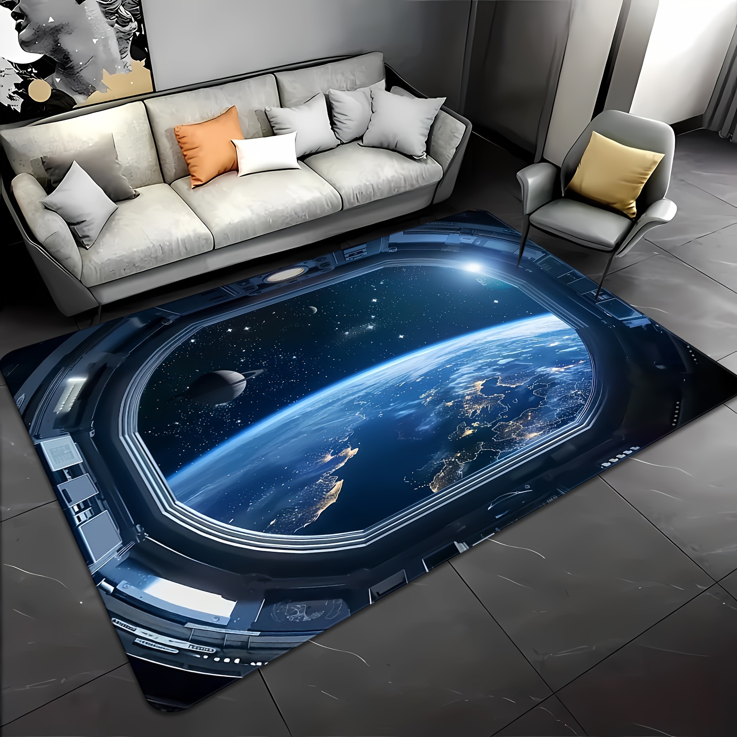 Galaxy Home Textiles - Space Capsule Galaxy View Door Mat,