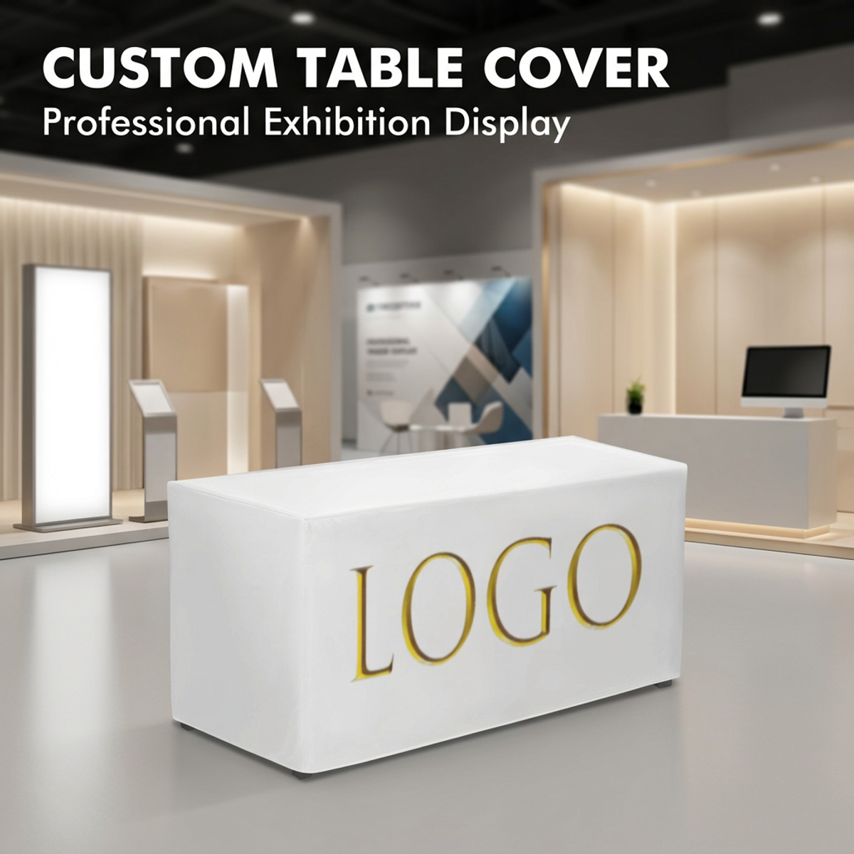 Home Textiles Exhibition - Custom White Tablecloth with Gold Logo