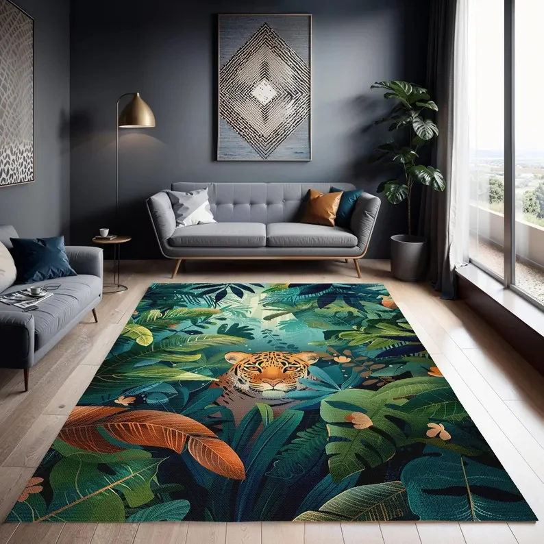 Home Art Textiles - Tiger Kids Area Rug Jungle Tropical