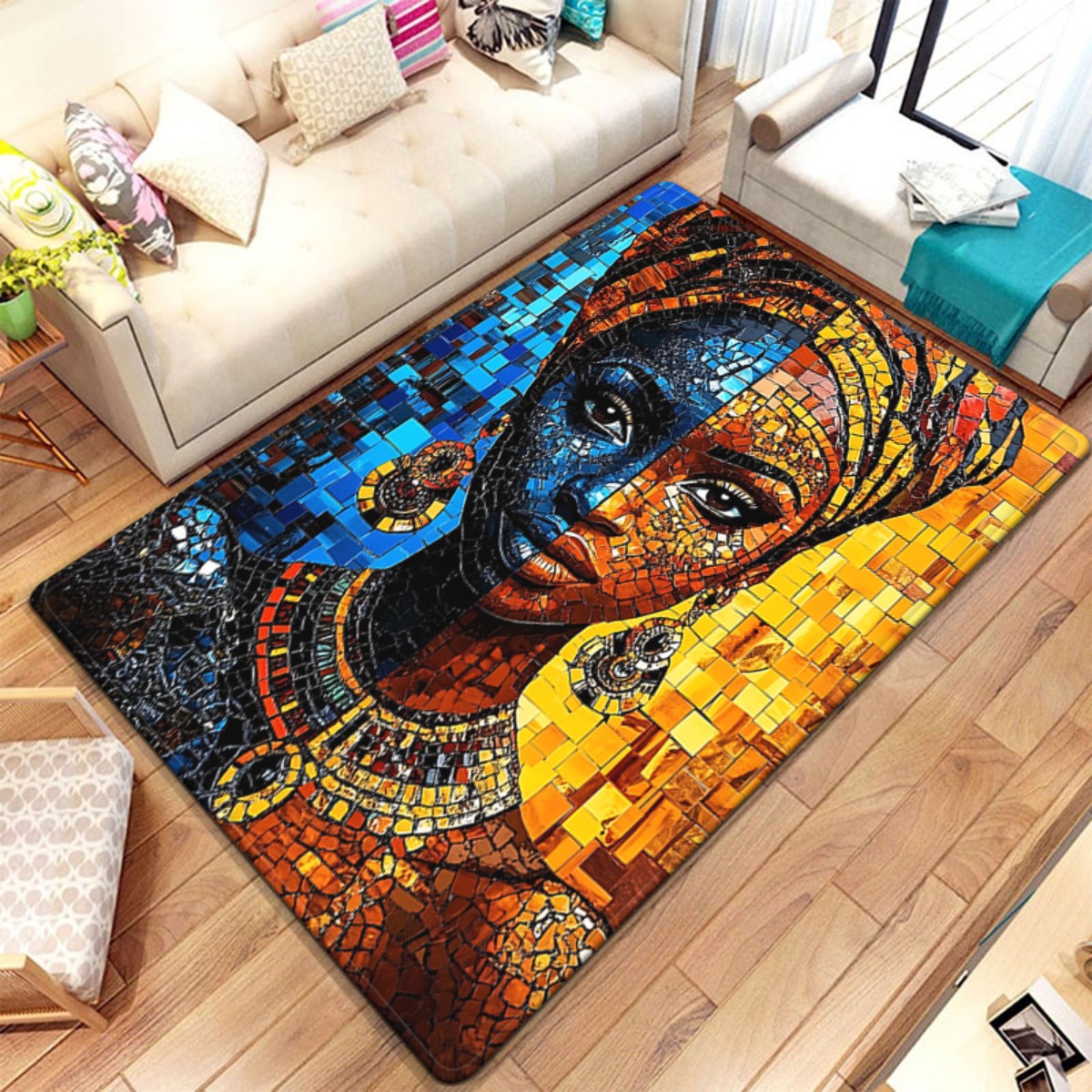 African mosaic woman art rug e - Home Art Textiles review and price